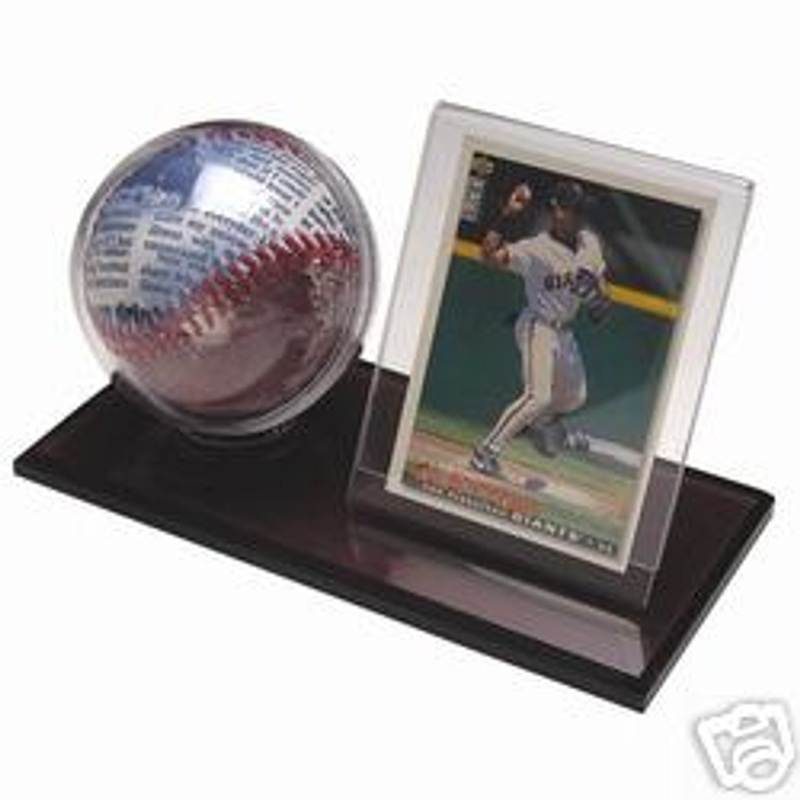 ACRYLIC BALL & BASEBALL CARD DISPLAY CASE with Black Base