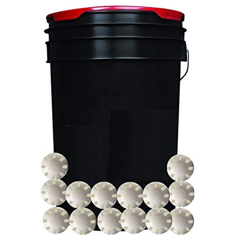 Black 6-Gallon Padded Ball Bucket with 30 Wiffle Balls for Practice