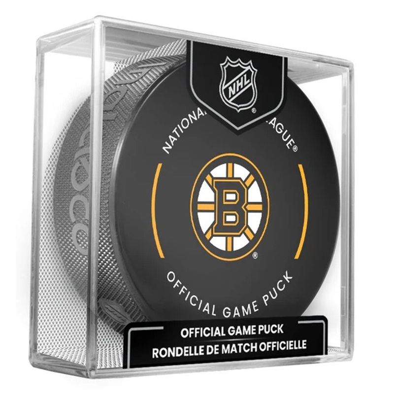 Boston Bruins Current NHL Official Game Hockey Puck In Cube