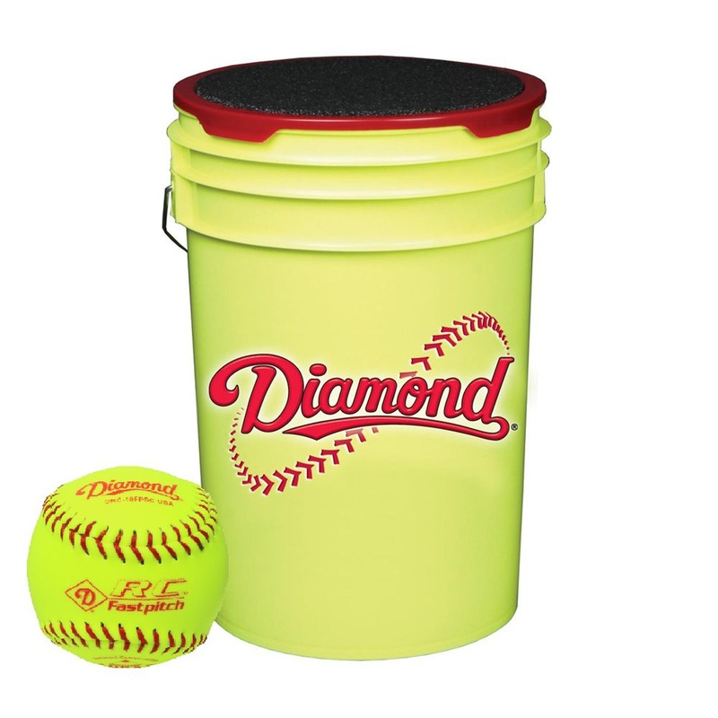 Diamond 18 Softballs Bucket Combo with 10-inch Softballs (includes 18 DRC-10 FP USA Softballs) with Yellow Bucket
