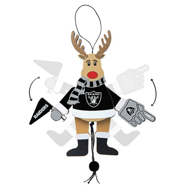 Las Vegas Raiders Wooden Cheering Reindeer Christmas Tree Ornament