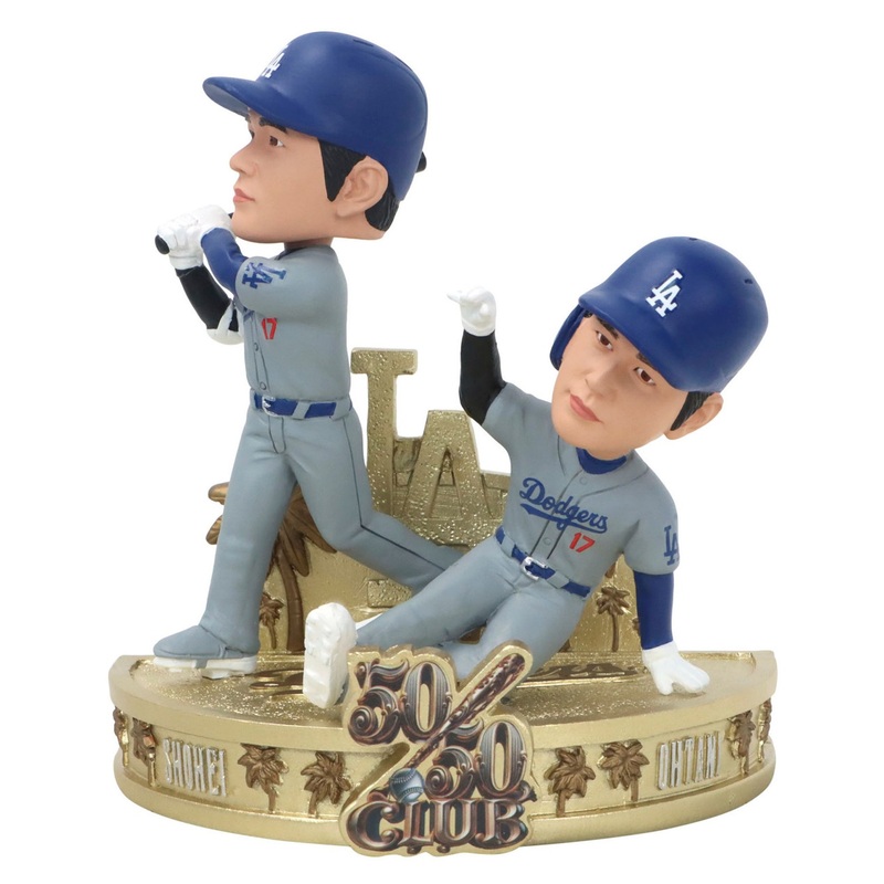 Shohei Ohtani Los Angeles Dodgers 50/50 Club Gold 5″ Hitting/Running Dual Bobblehead Bobble Head Doll