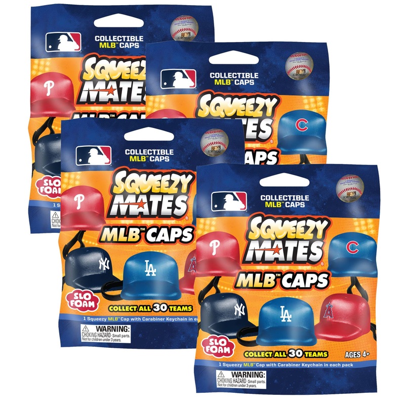 4 packs – SqueezyMates Gravity Feed MLB Baseball Caps Mystery Packs – Series 1