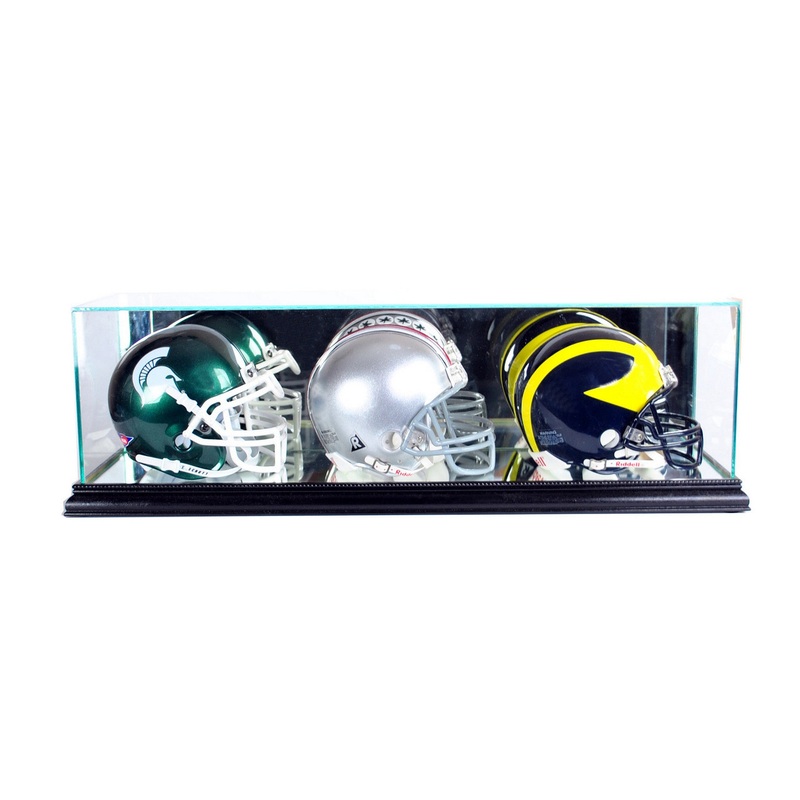 Deluxe Real Glass Triple Mini Helmet Display Case