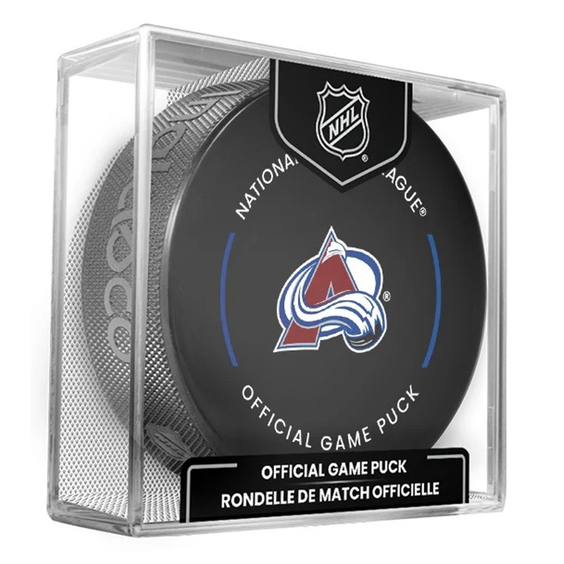 Colorado Avalanche Current NHL Official Game Hockey Puck In Cube