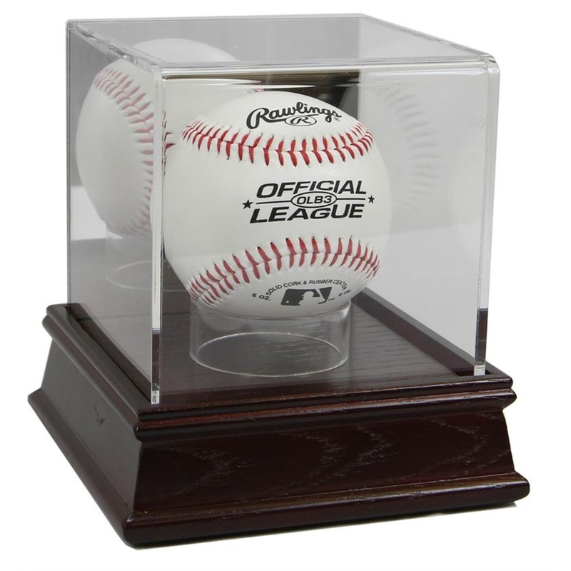 DELUXE ACRYLIC CHERRY WOOD BASE BASEBALL DISPLAY CASE