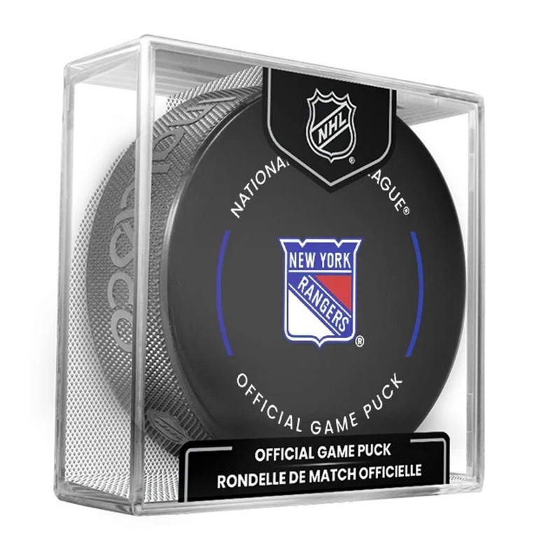 New York Rangers Current NHL Official Game Hockey Puck In Cube