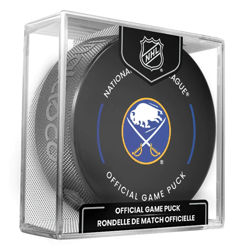 Buffalo Sabres Current NHL Official Game Hockey Puck In Cube