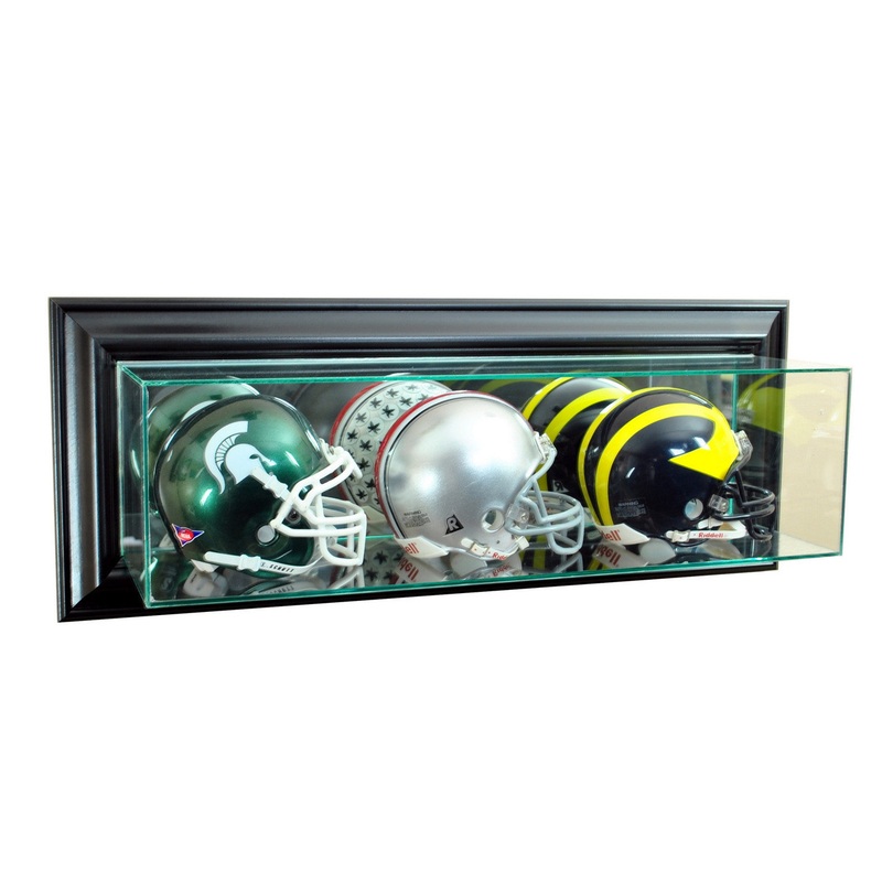 Deluxe Real Glass Wall Mounted Triple Mini Helmet Display Case