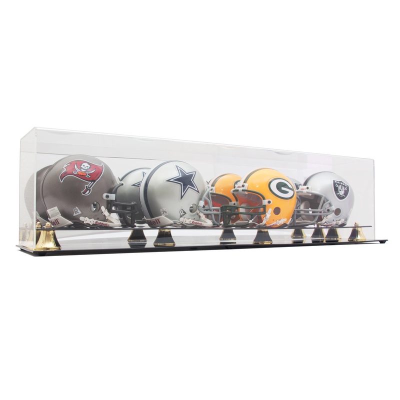 Deluxe UV Protected Four (4) Mini Football Helmet Display Case Holder with Mirror Back