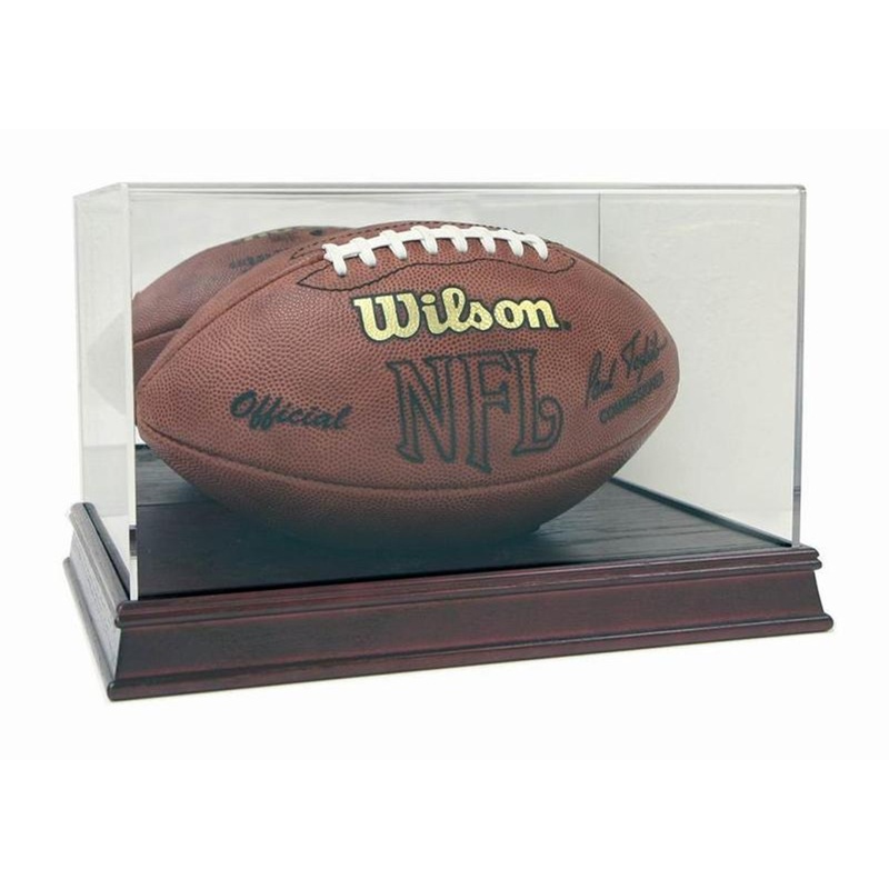 NEW DELUXE FULL SIZE FOOTBALL CHERRY WOOD BASE DISPLAY
