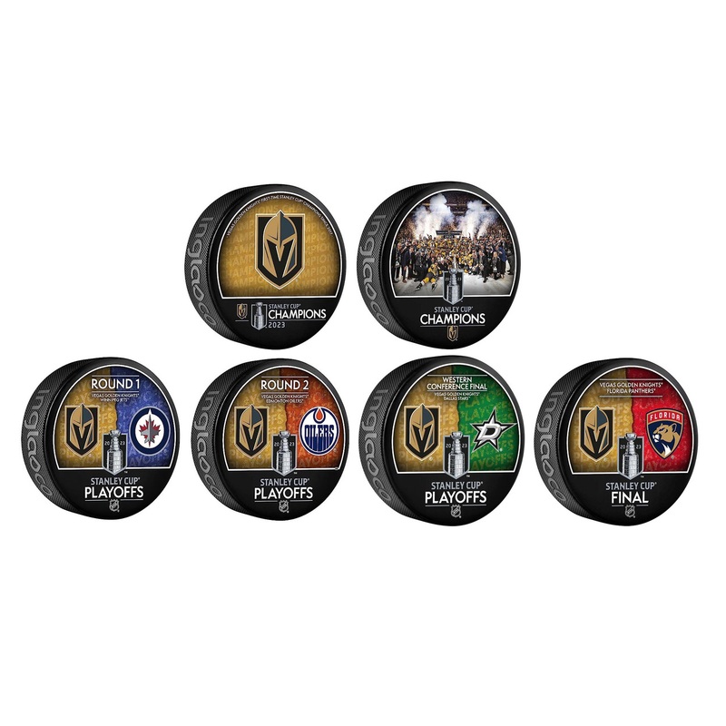 2023 Las Vegas Golden Knights NHL Stanley Cup Champions Inglasco (6) Six Souvenir Puck Set