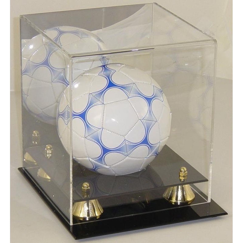 Deluxe Mini Soccerball Display Case with Gold Risers