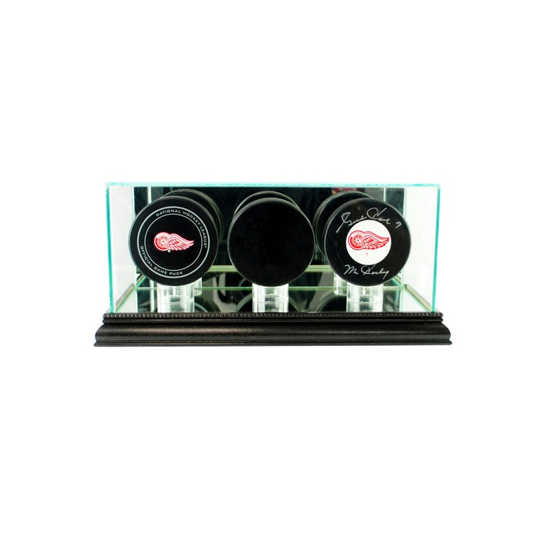 Deluxe Real Glass Triple Puck Display Case
