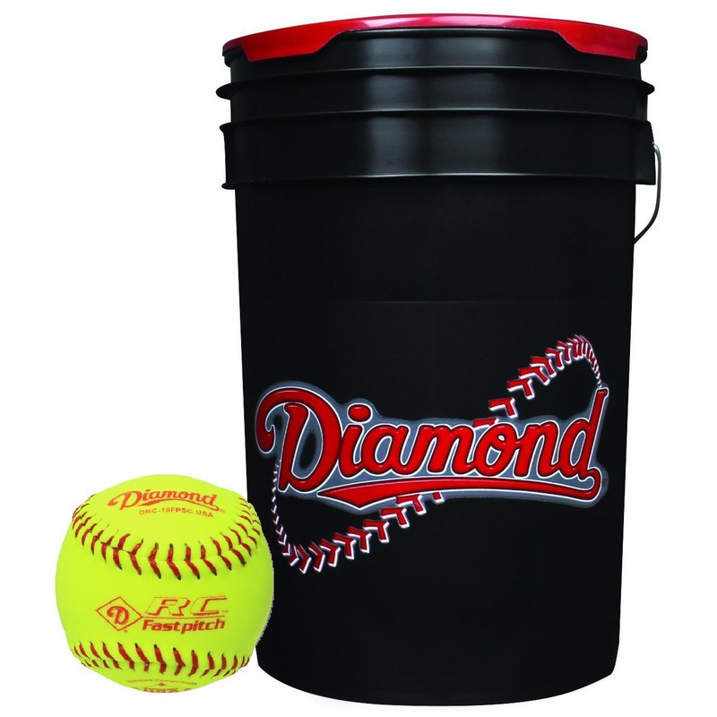 Diamond 18 Softballs Bucket Combo with 10-inch Softballs (includes 18 DRC-10 FP USA Softballs) with Black Bucket