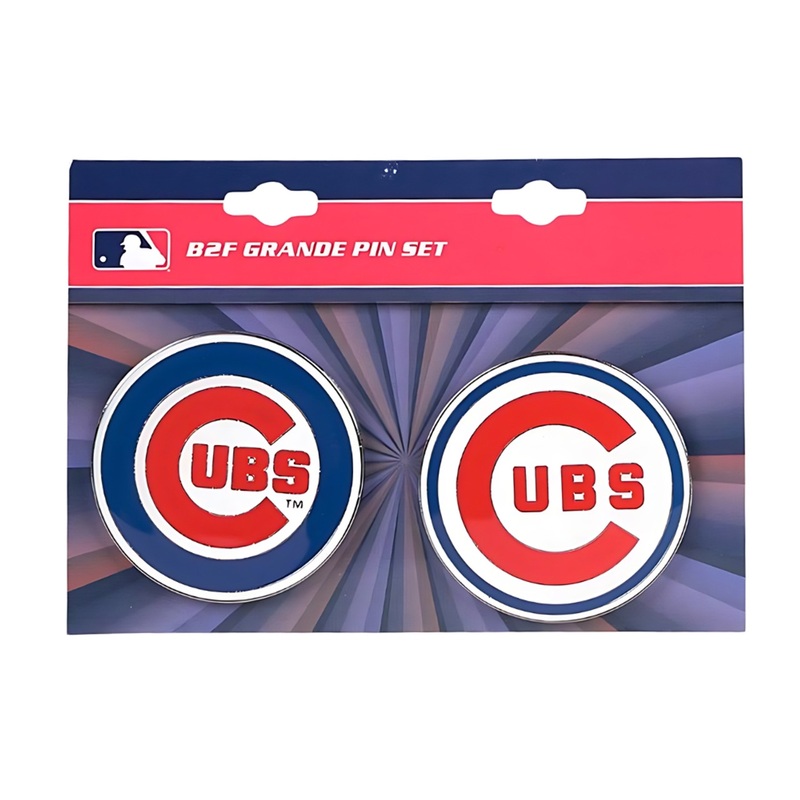 Chicago Cubs MLB Jumbo Grande 2″ Lapel Pin Set of 2 (Current and Retro Logos)