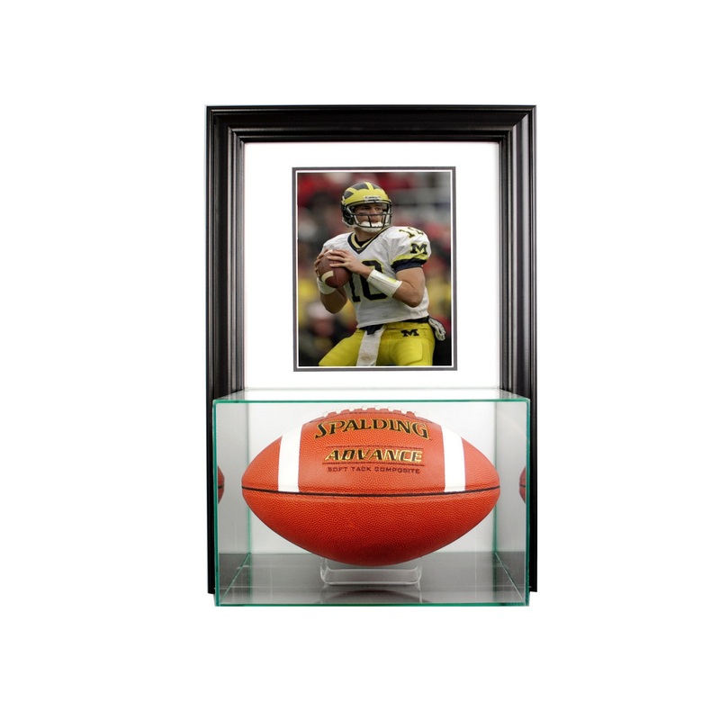 Deluxe Real Glass Wall Mounted Football Display Case with 8 x 10 Display Case
