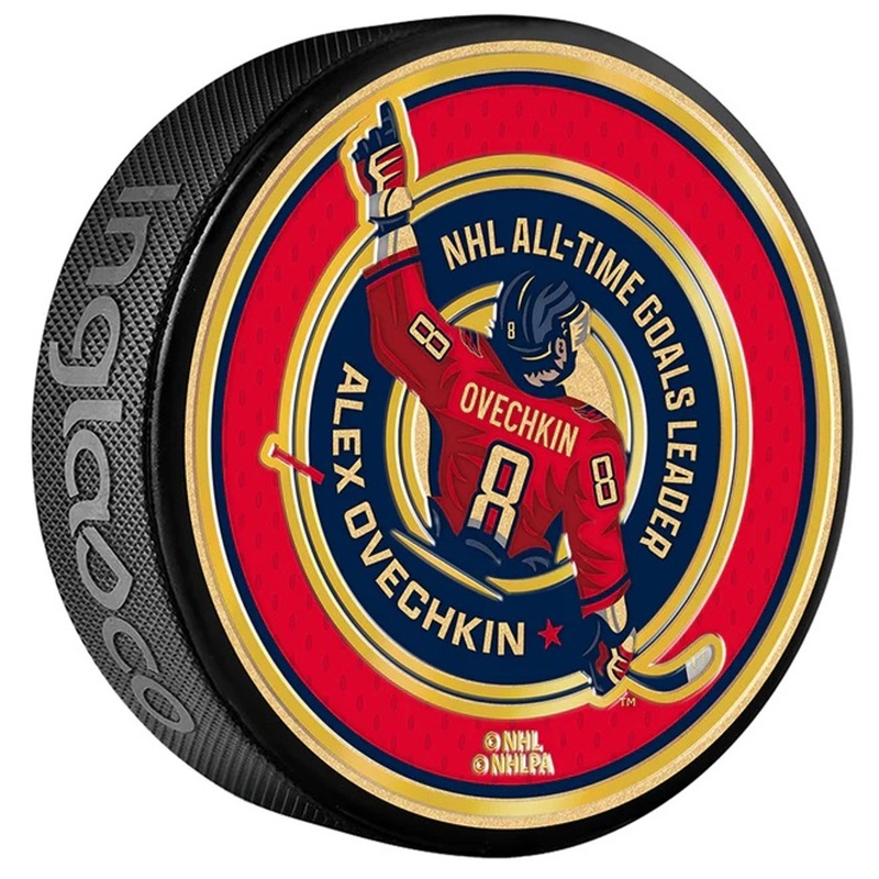 NHLPA Alex Ovechkin Washington Capitals 895 All-Time Goals Leader Medallion Souvenir Collectors Hockey Puck