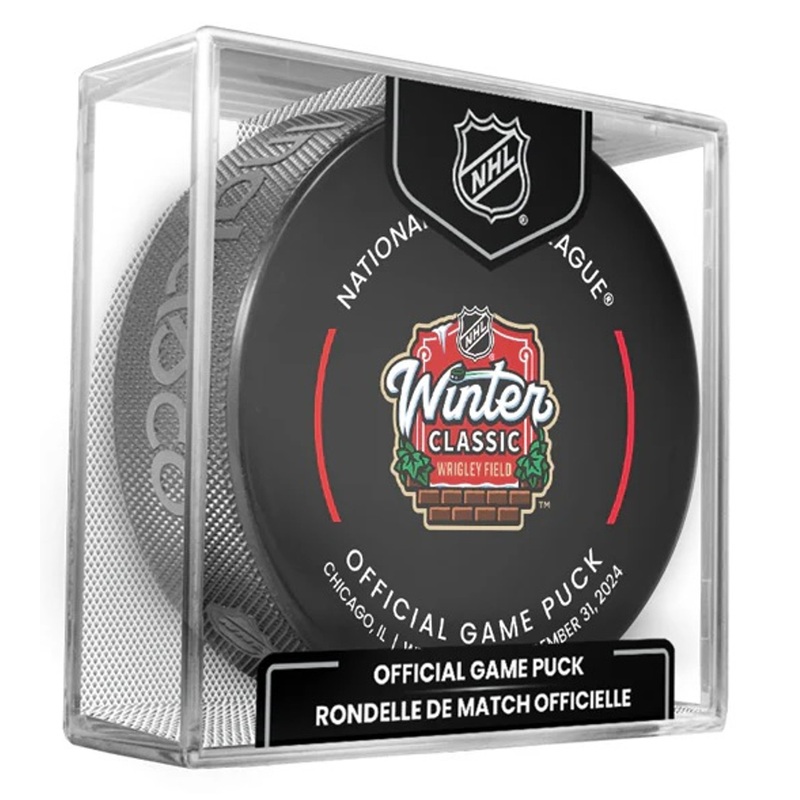 Winter Classic 2025 Inglasco Official NHL Game Puck in Cube – Chicago Blackhawks vs. St. Louis Blues – Wrigley Field, Chicago, IL.