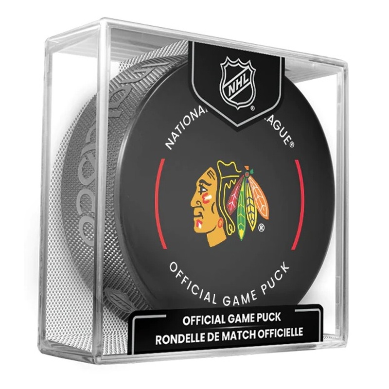 Chicago Blackhawks Current NHL Official Game Hockey Puck In Cube