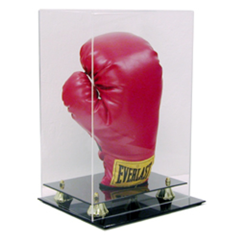 Deluxe Single Vertical Boxing Glove Display with Gold Risers