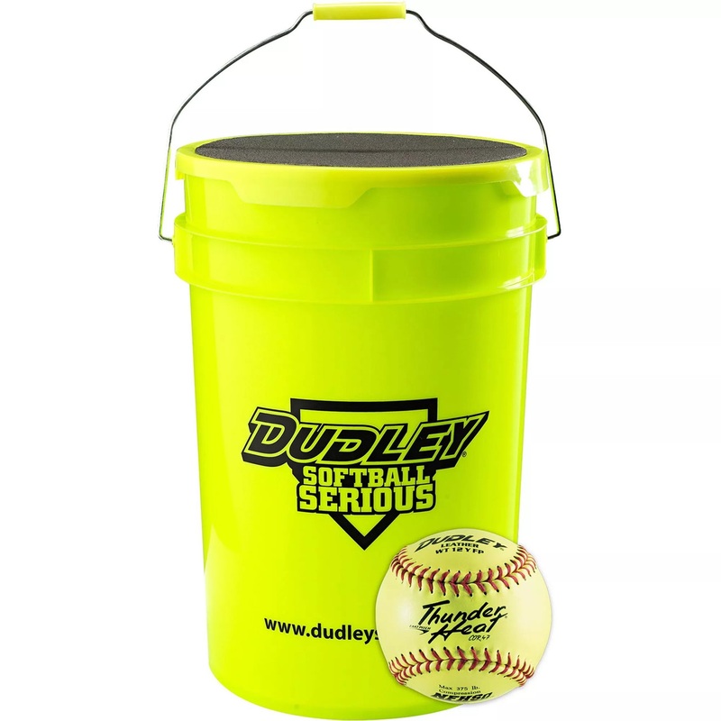 DUDLEY 12″ NFHS Thunder Heat Leather Fastpitch Softballs – 1 Dozen with Bucket