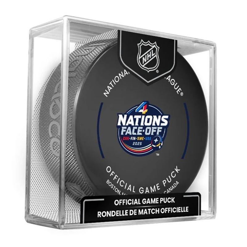NHL 4 Nations Face-Off 2025 Boston Final Championship Inglasco Official NHL Game Puck in Cube