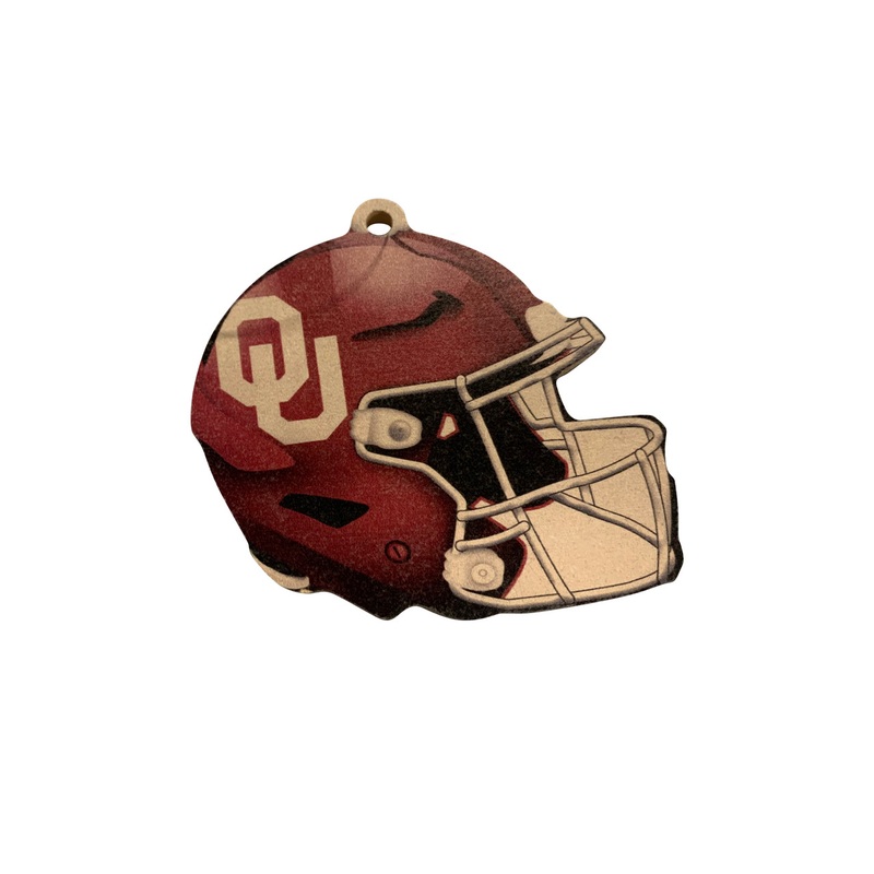 Oklahoma Sooners Wood Football Helmet Christmas Tree Ornament