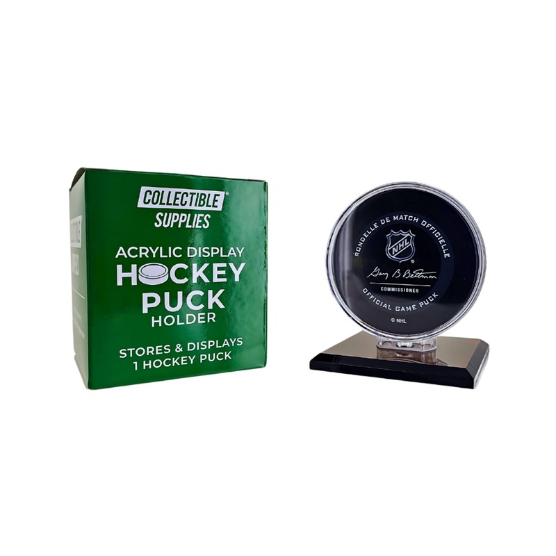 SINGLE HOCKEY PUCK DISPLAY with Black Acrylic Base