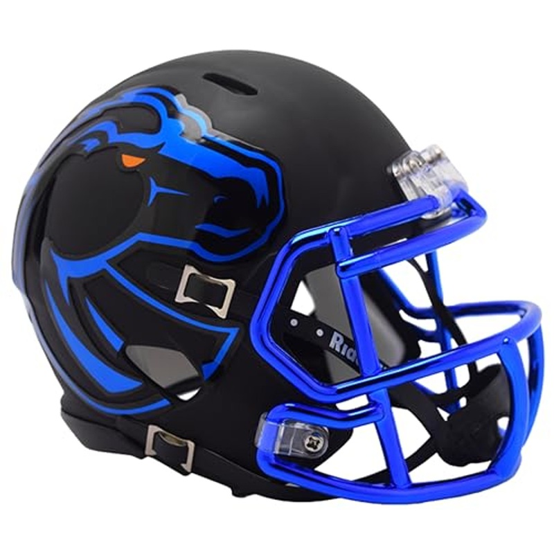 Boise State Broncos Matte Black with Chrome Blue Mask Revolution SPEED Mini Football Helmet