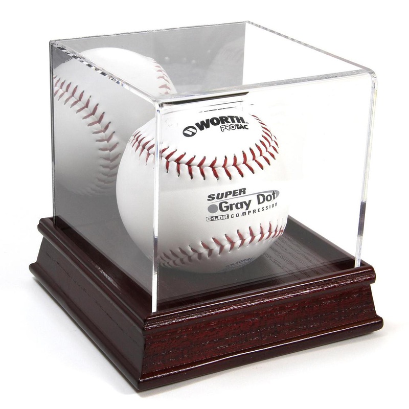 DELUXE ACRYLIC CHERRY WOOD BASE SOFTBALL DISPLAY CASE