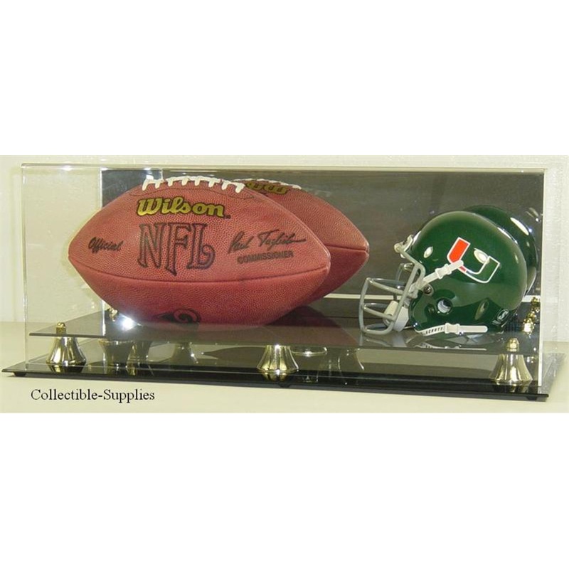 DELUXE MINI HELMET AND FULL SIZE FOOTBALL DISPLAY CASE