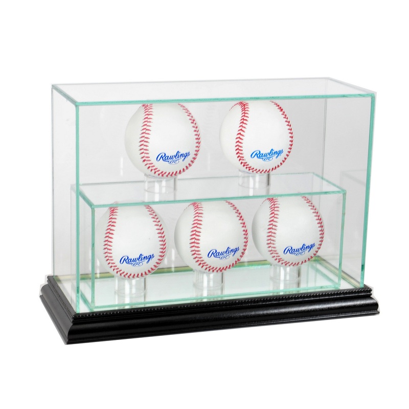 Deluxe Real Glass 5 Baseball UPRIGHT Display Case