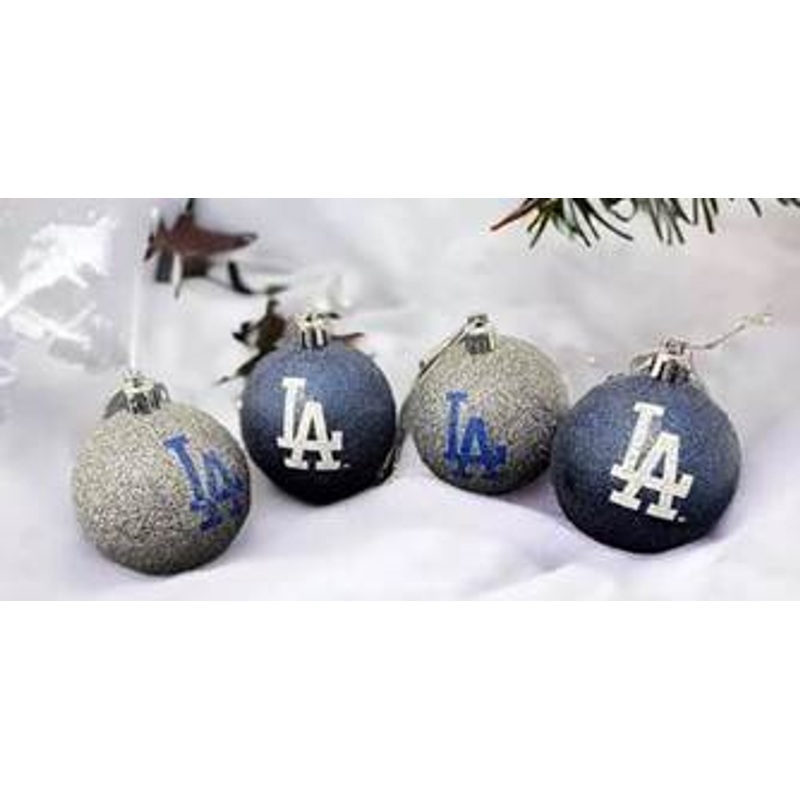 Los Angeles Dodgers 4 PACK Shatterproof Glass Ball Christmas Ornament Set