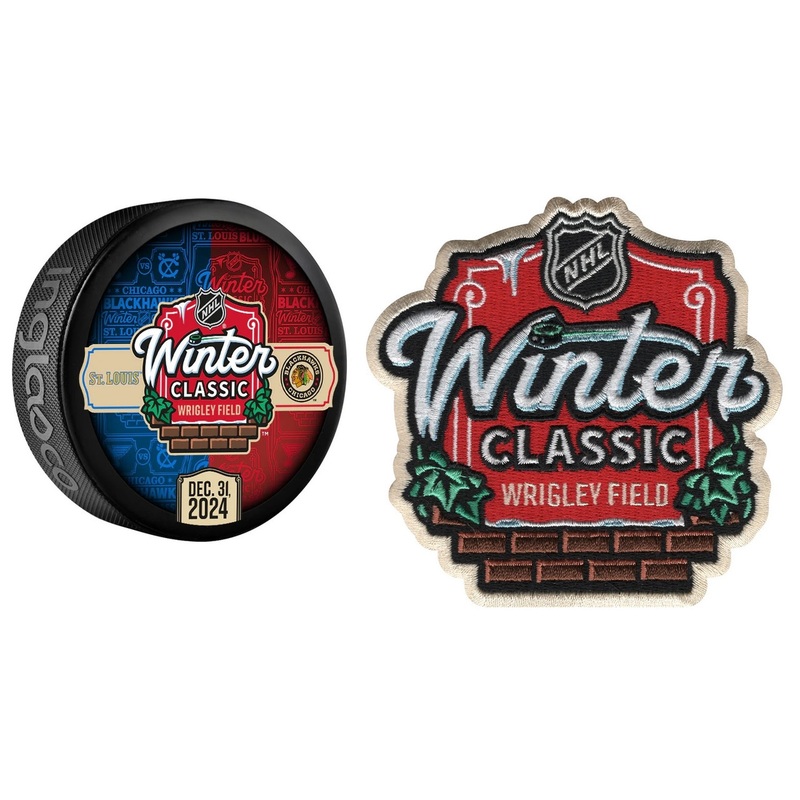 NHL Winter Classic 2025 Jersey Patch & Souvenir Puck Combo – St. Louis Blues vs. Chicago Blackhawks