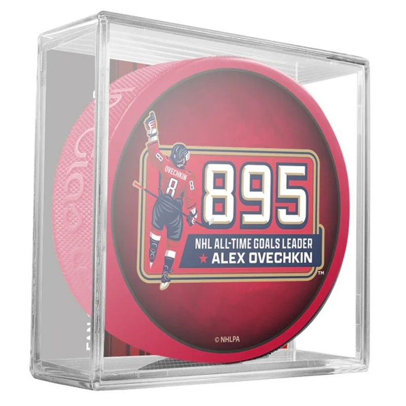 Alex Ovechkin Washington Capitals 895 Goals Red Souvenir Hockey Puck In Cube