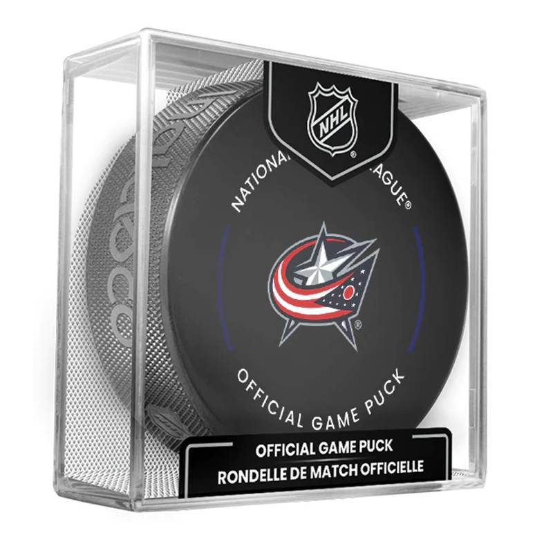 Columbus Blue Jackets Current NHL Official Game Hockey Puck In Cube