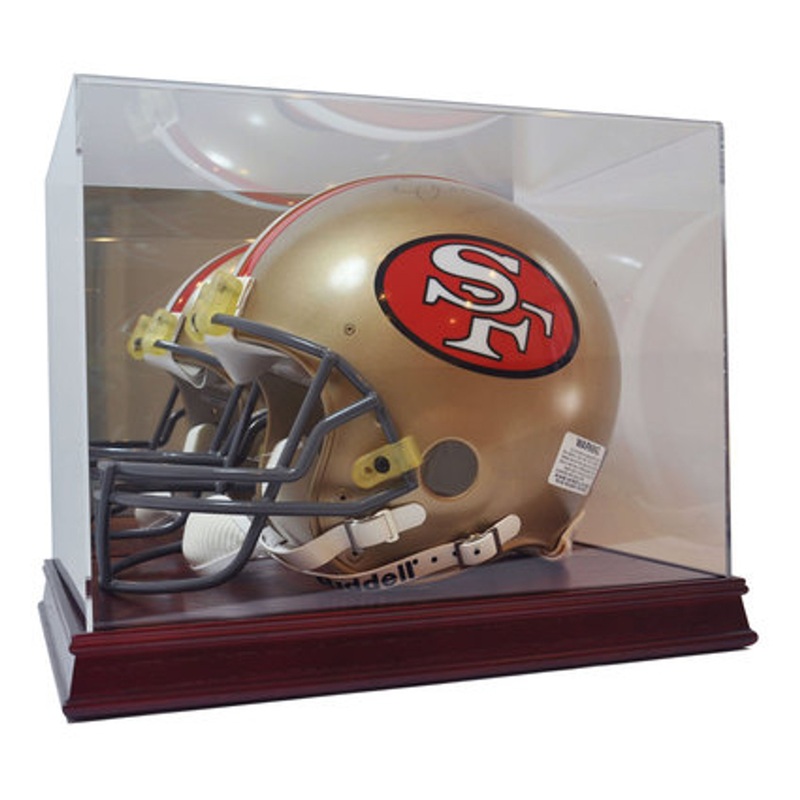 DELUXE FULL SIZE FOOTBALL HELMET WOOD BASE DISPLAY