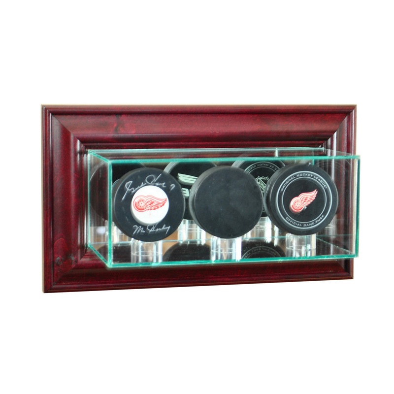 Deluxe Real Glass Wall Mounted Triple Puck Display Case