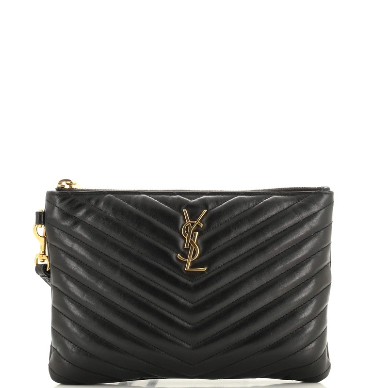 Classic Monogram Wristlet Pouch Matelasse Chevron Leather Small S744816849276
