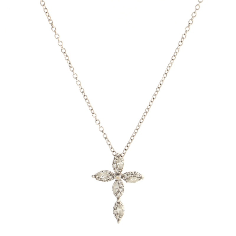 Emozioni Cross Pendant Necklace 18K White Gold and Diamonds