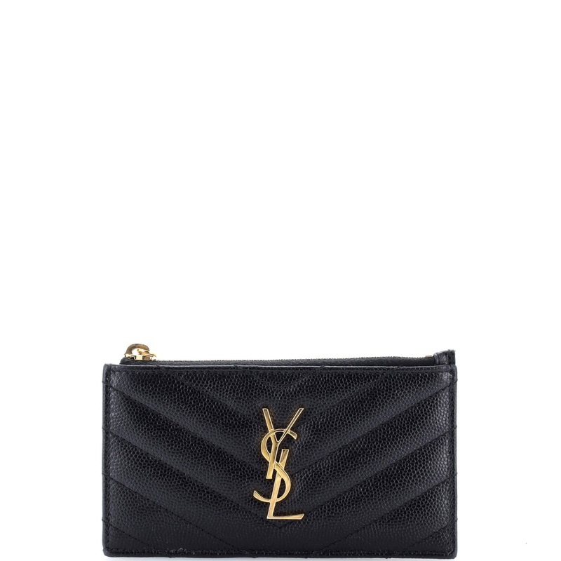 Monogram Fragments Zip Card Holder Matelasse Chevron Leather S744816848711