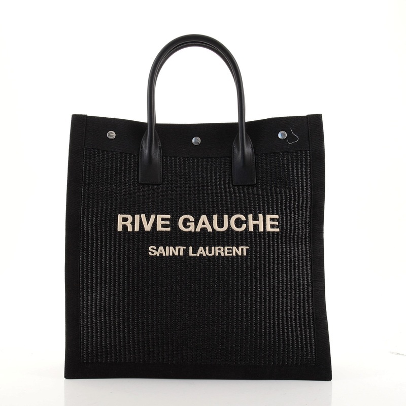 Rive Gauche Shopper Tote Raffia with Canvas Tall S744816625145
