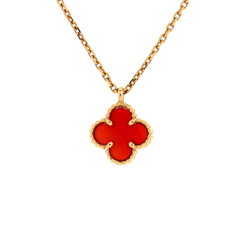 Sweet Alhambra Pendant Necklace 18K Rose Gold and Carnelian S744816845777