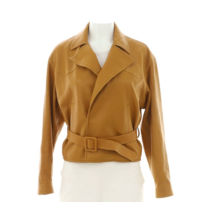 Womens Double Breasted Belted Jacket Leather