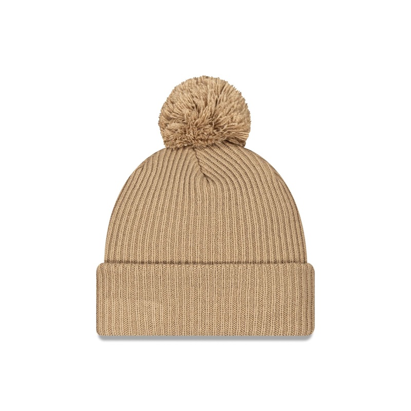Beige Ribbed Pom Knit Hat