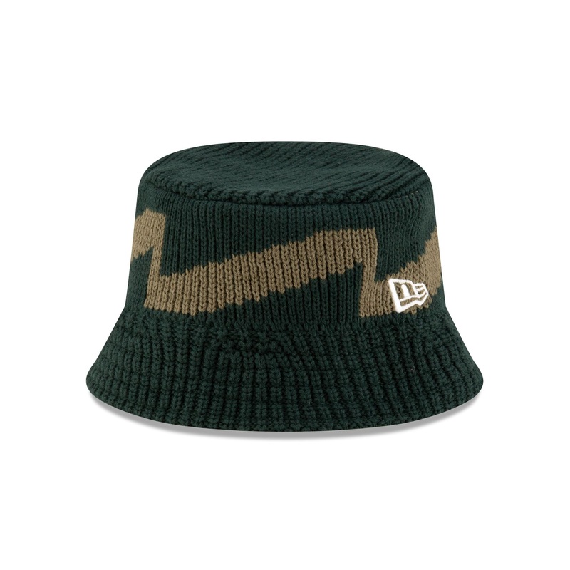 Knit Hat Pattern Dark Green Bucket Hat