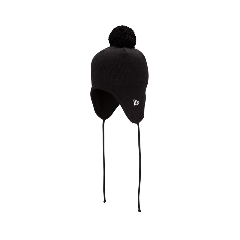 Black Pom Knit Ear Flap Hat