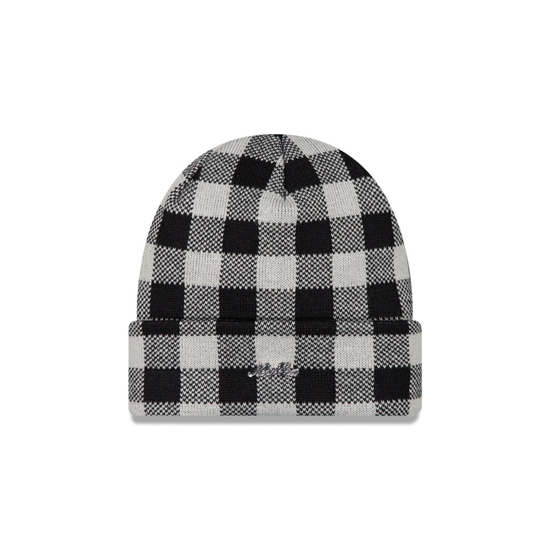 Block Check Black Cuff Knit Hat