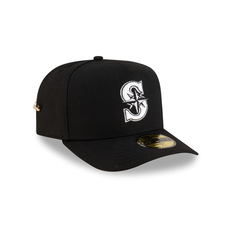 Seattle Mariners Black Script Safety Pin 59FIFTY A-Frame Fitted Hat
